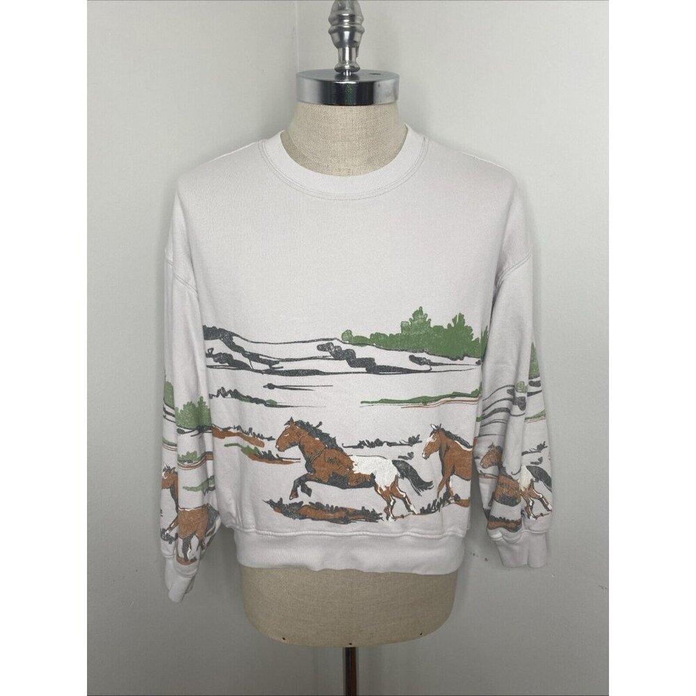 Free People White Horse Print Sweatshirt